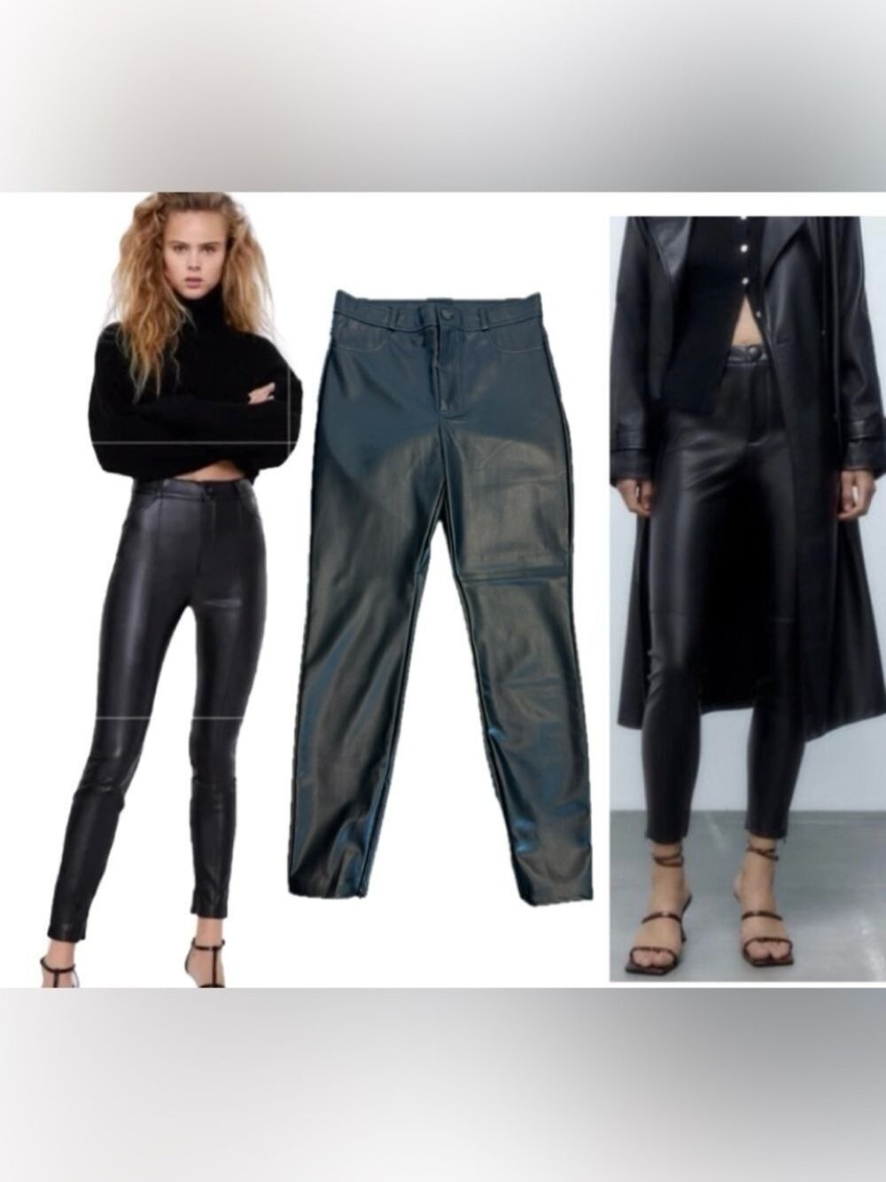 Zara black High-Rise Faux Leather Skinny Pants pleather ankle zipp L NWOT